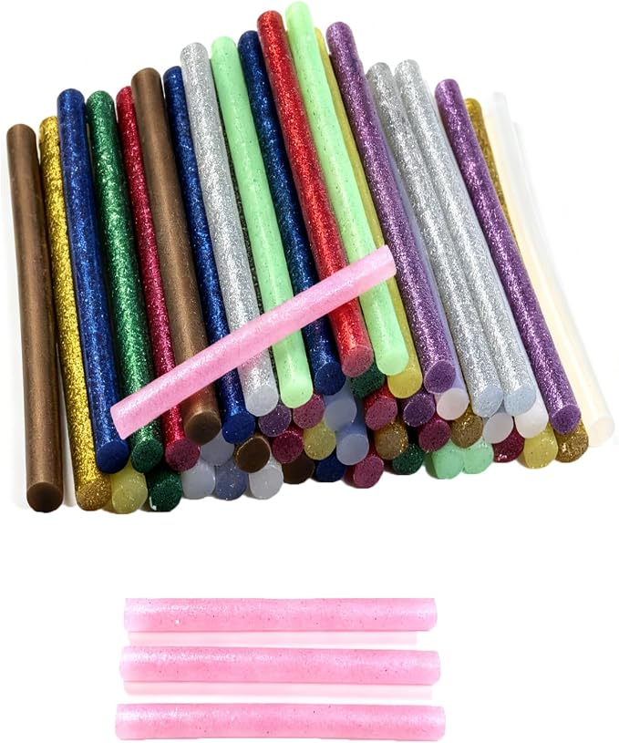 52 Pack Mini Glitter Color Hot Glue Sticks 13 Colored, 3.94" Long x 0.28"