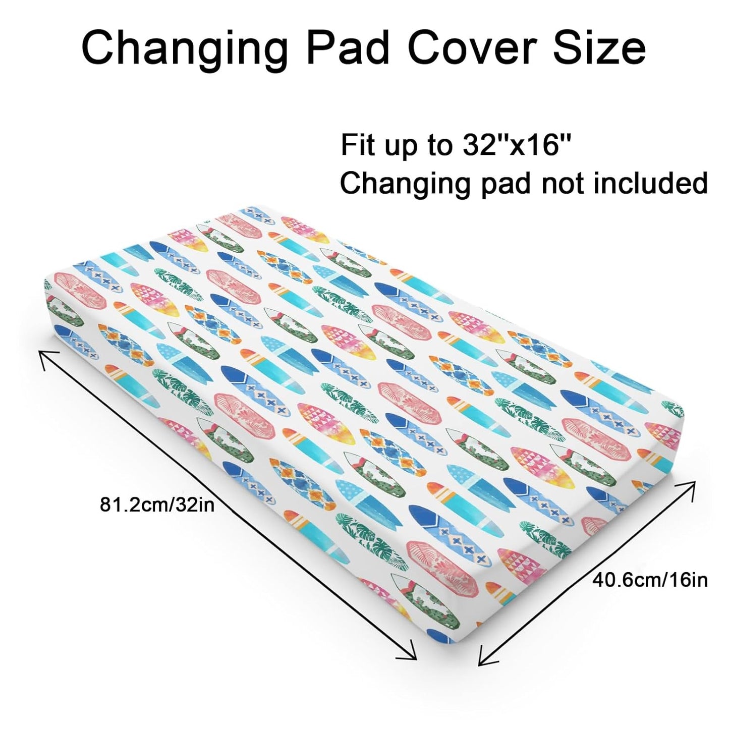 Colorful Surfboards Baby Changing Pad Covers for Boy Girl 32''x16'' Hawaiian Tropical Beach Surfing Fitted Diaper Change Table Mats Boho Summer Ocean Sports Soft Breathable Cradle & Bassinet Sheets