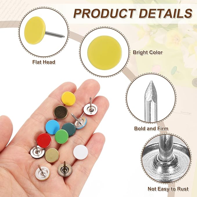 uxcell 150Pcs Upholstery Tacks, 11mmx17mm Flat Head Thumb Tack Decorative