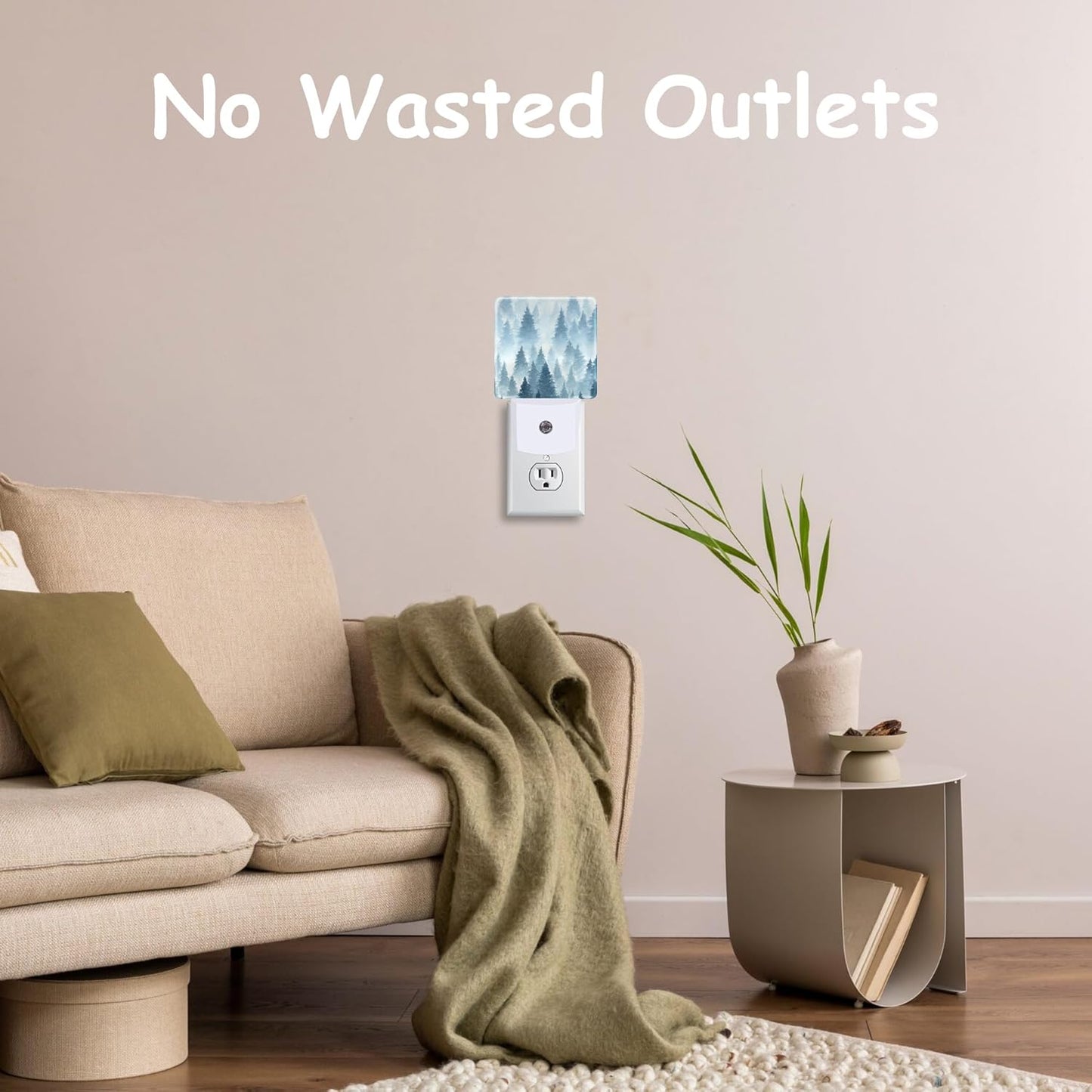 Watercolor Foggy Forest Night Light Plug into Wall with Dusk to Dawn Sensor Energy Efficient LED Nightlight for Women Girls Boys Room Decor,Hallway,Kitchen,Bathroom,Nursery,Stairs