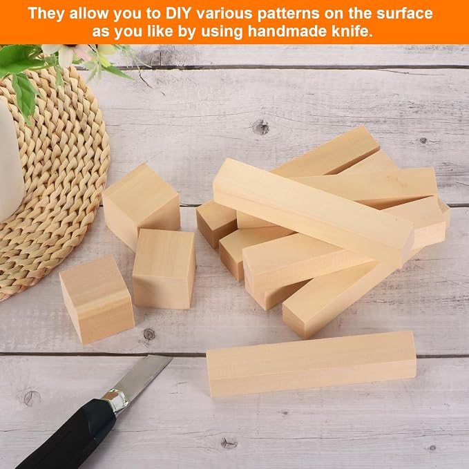 MECCANIXITY 4Pcs Basswood Carving Block, 0.8"x0.8"x6" Square Wooden Dowels