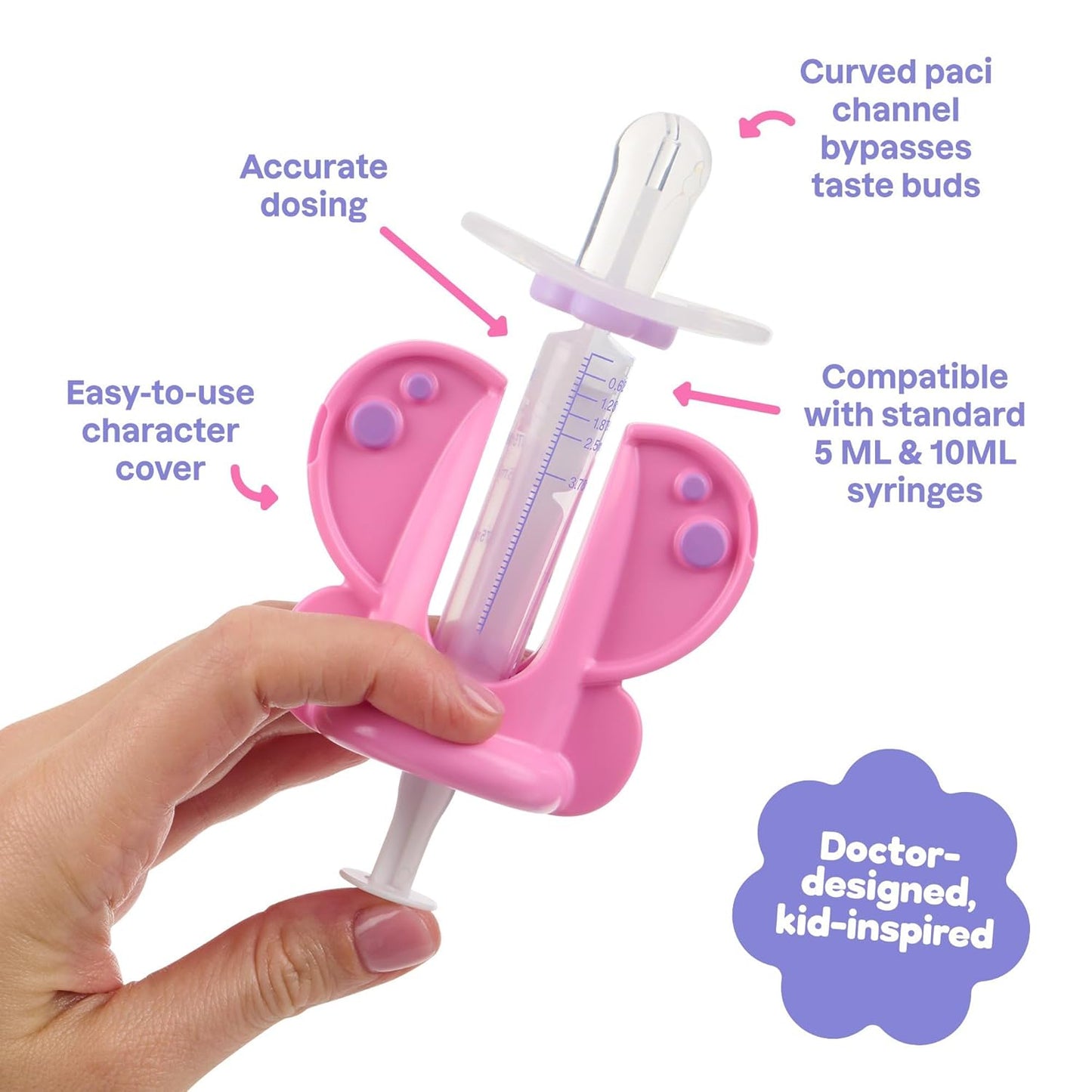 Medicine Dispenser, Butterfly - Liquid Medication Syringe for Newborns, Infants, Babies & Toddlers - Baby Medicine Kit with Pacifier Attachment for Accurate Dosing