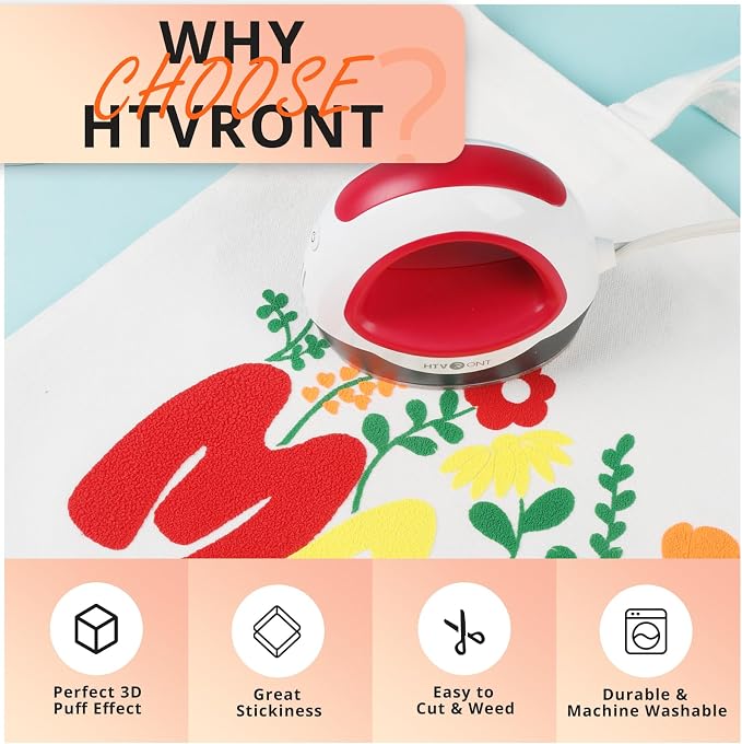 HTVRONT Puff Vinyl Heat Transfer, Puff Iron on Vinyl