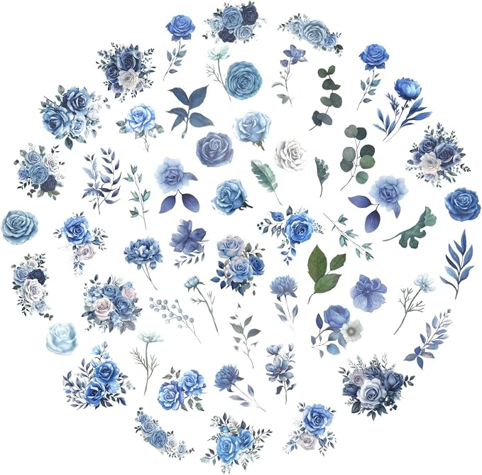 100 Pcs Blue Flower Stickers, Wildflower Stickers
