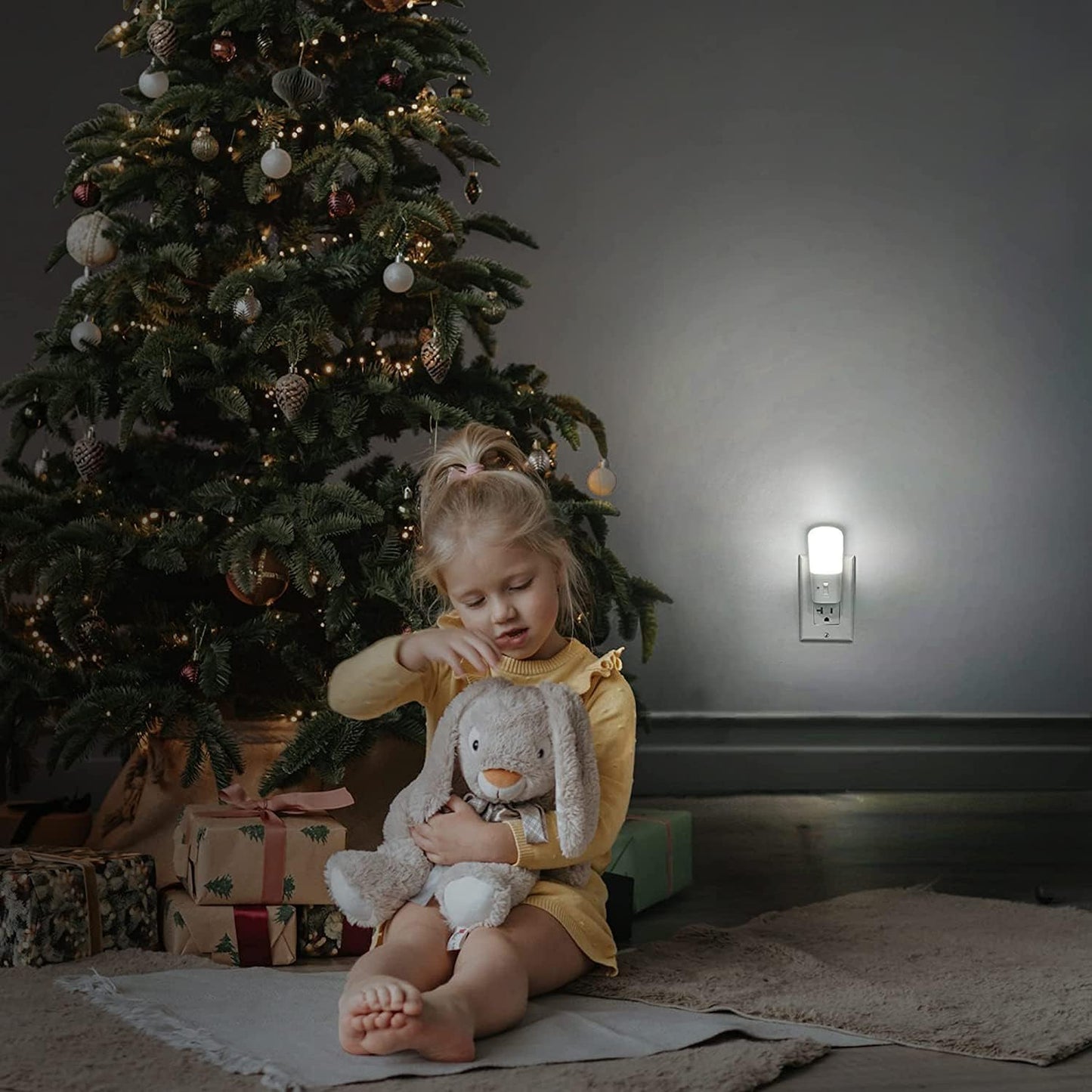 L LOHAS LED Dimmable Night Light[2 Pack], Plug in Night Lights with Dusk to Dawn Sensor, Daylight 5000k from 5-80 LM Brightness Adjustable, Bright Mini Wall Nightlight for Kids Room, Stairway
