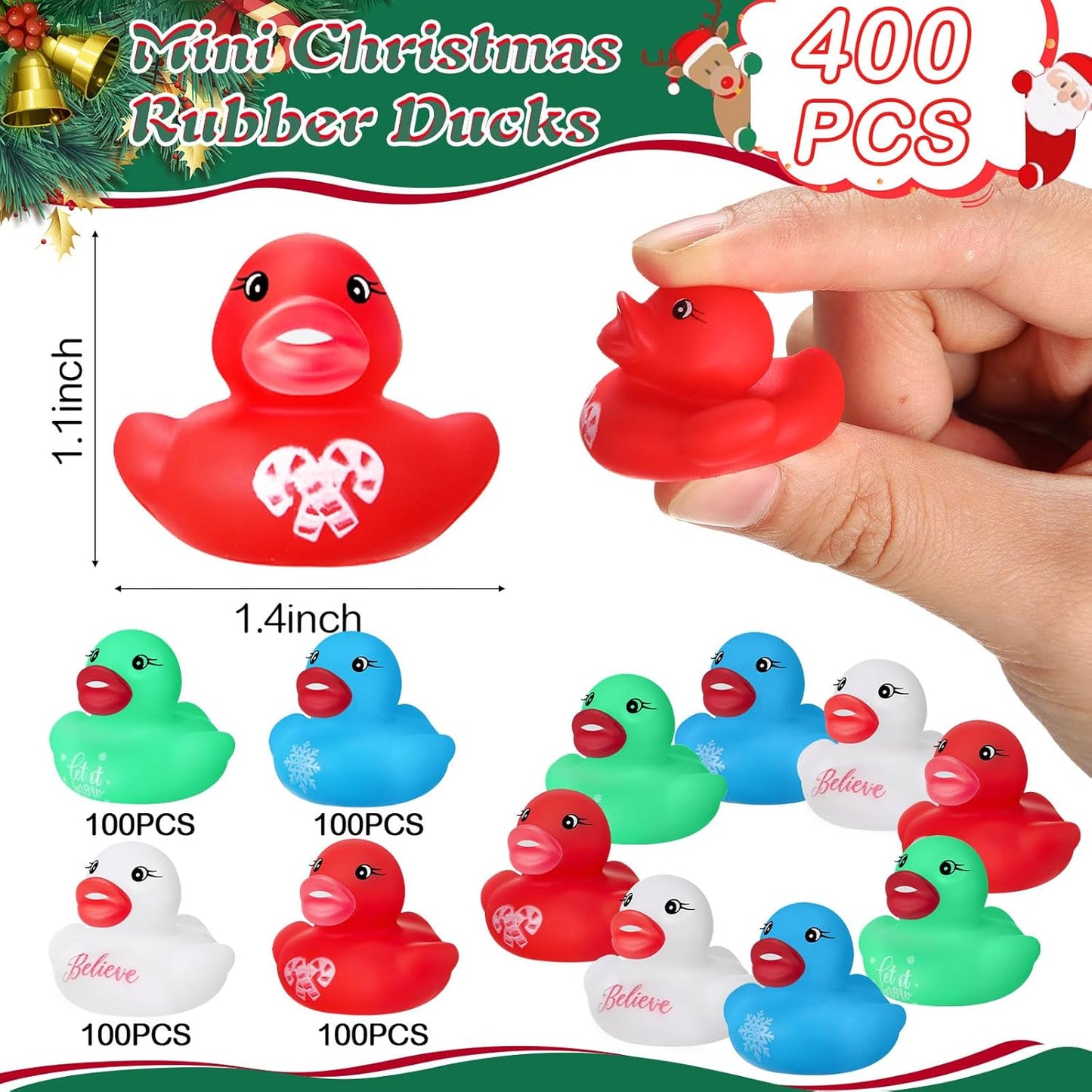 120 Pcs Christmas Rubber Ducks Assorted Rubber Duckies Bulk Mini Pool Bath Duck Small Tiny Rubber Ducky Bath Toy Ducks for Party Favors Classroom Exchange Gifts