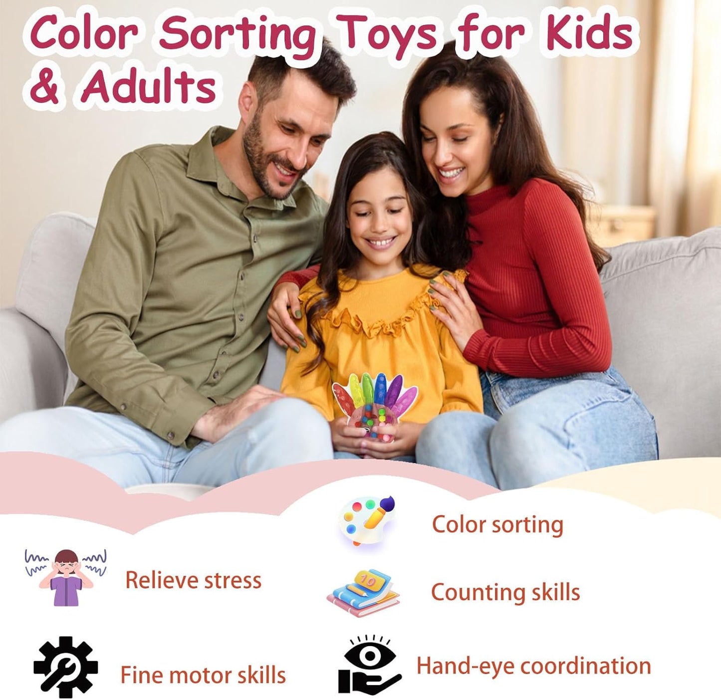 Color Sorting Toys for Toddlers, Fine Motor Skills Sensory Toys, Montessori Learning Toy for Preschool Learning Activitie, Sensory Activity Toy for Kids 3+ and Adults