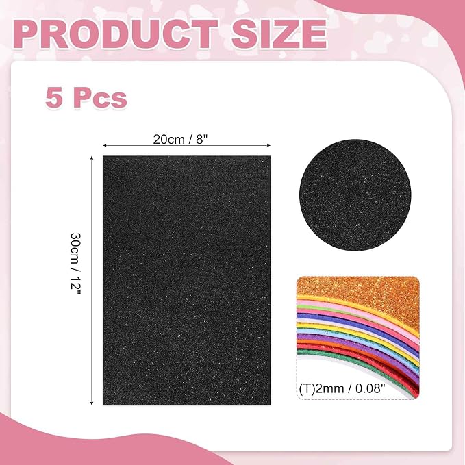 MECCANIXITY 5 Sheets Black Shiny Foam Sheets, 8 Inch x 12 Inch Sparkle EVA Foam