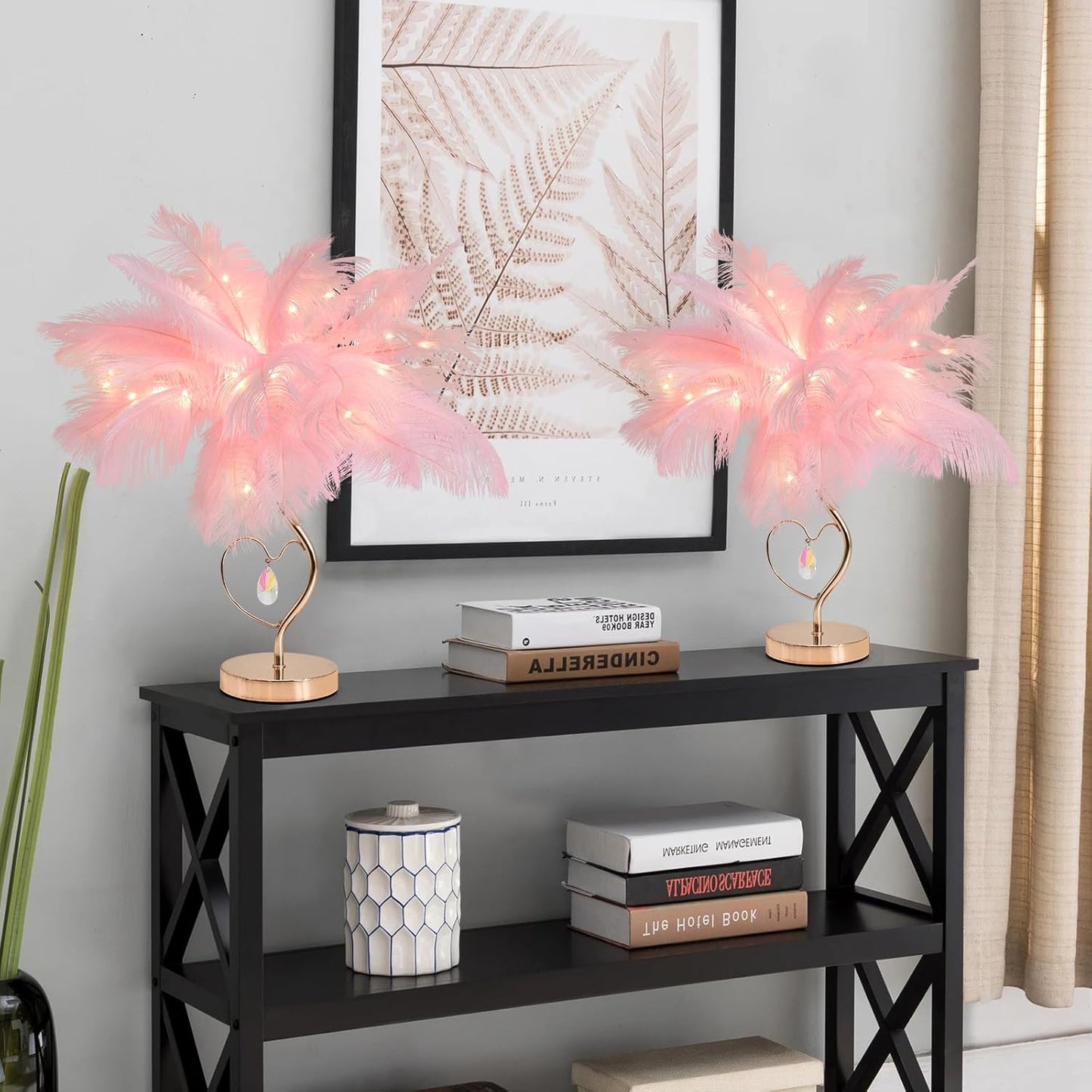 Pink Ostrich Feather Lamp Creative Furry Bedside Lamp Romantic Feather Table Lamp Fluffy Nightstand Lights for Girl Bedroom Wedding Decor Valentines Dating Livingroom Hotel Office