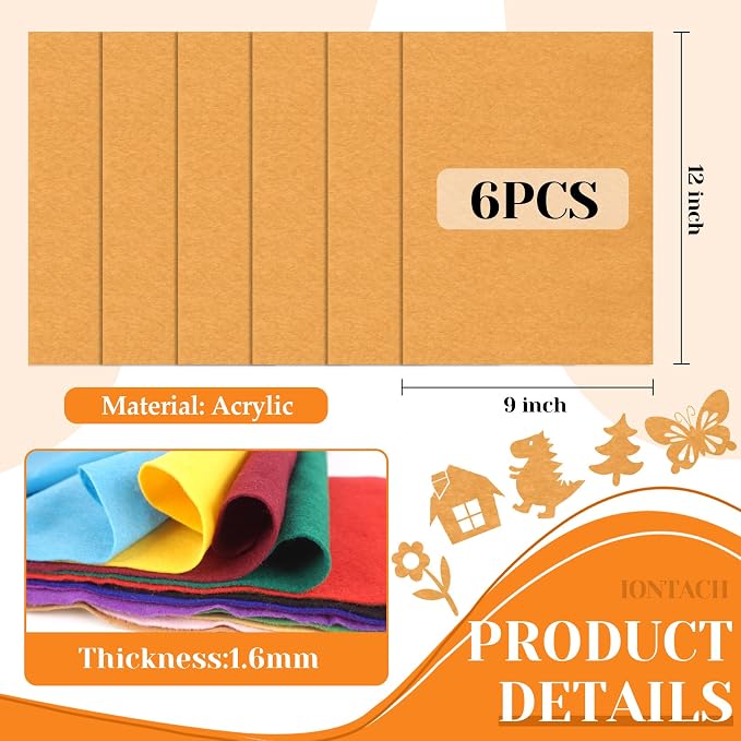 IONTACH 9" X 12" Soft Felt Sheets 1.6mm Thick | Felt Fabric