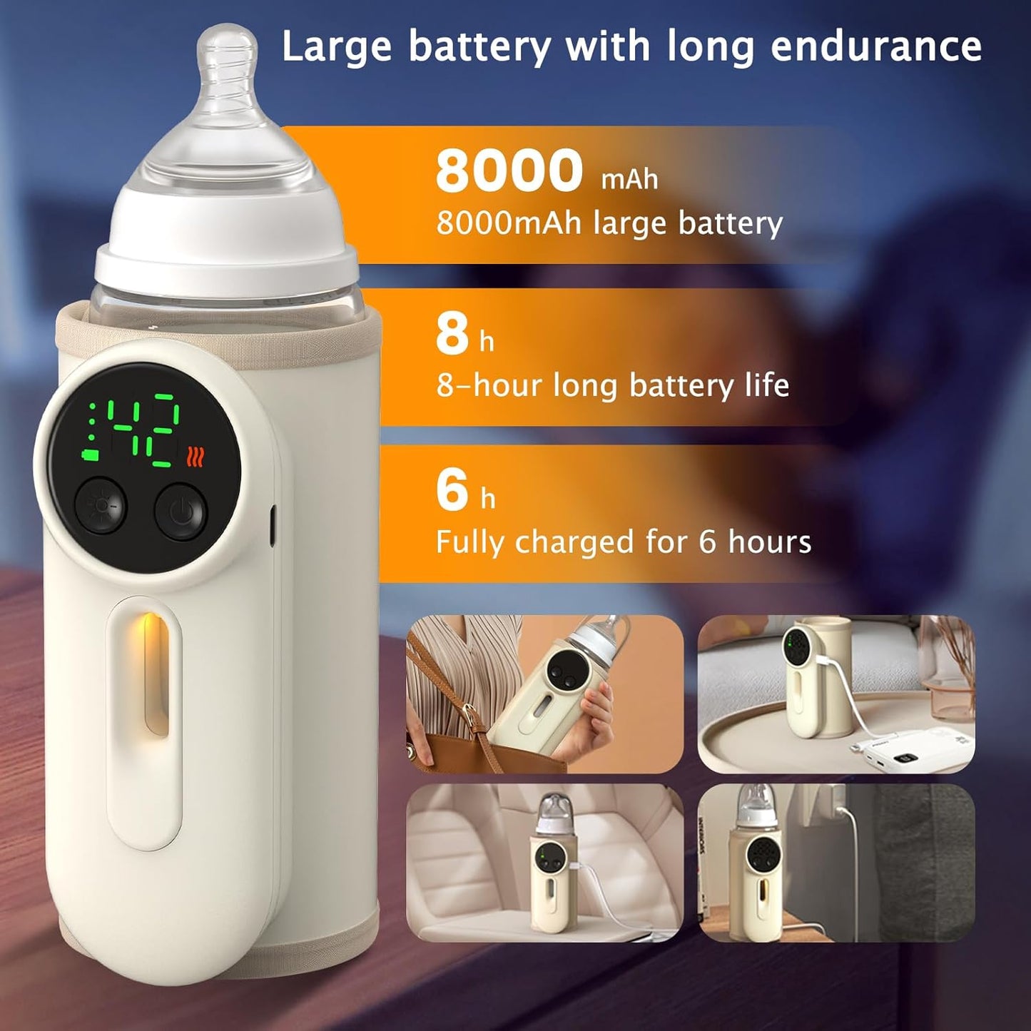 Portable Bottle Warmer for Baby Fast Baby Milk Warmer Multi-Function Milk & Formula Heater Even Heating & Defrosting Fits Most Bottles Ideal for Travel & Home Baby Feeding On The Go