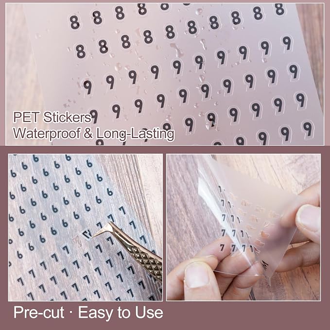 700 Pcs Tiny Number PET Stickers, 4 mm Black Digits 0-9 | 5 sheets of pre-cut