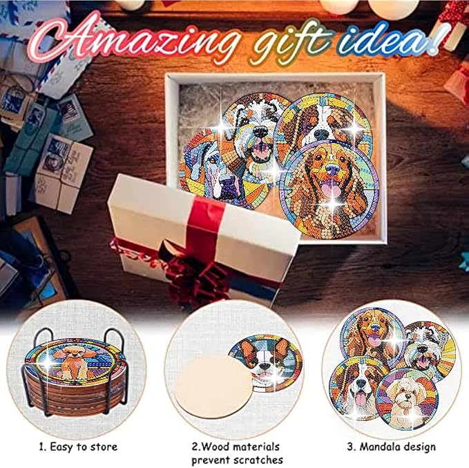 Zythron 8 Pack Dog Diamond Art Coasters, Diamond Painting Coasters Kits | Dog
