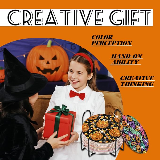 EWJRNSF 8 PCS Cute Ghost Diamond Art Coasters Kit