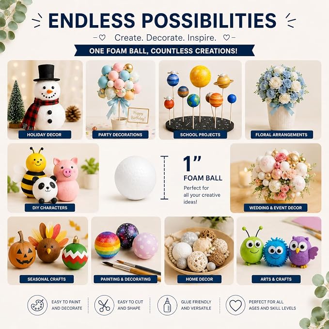 Evershine 100 Pack 1 Inch Craft Foam Ball