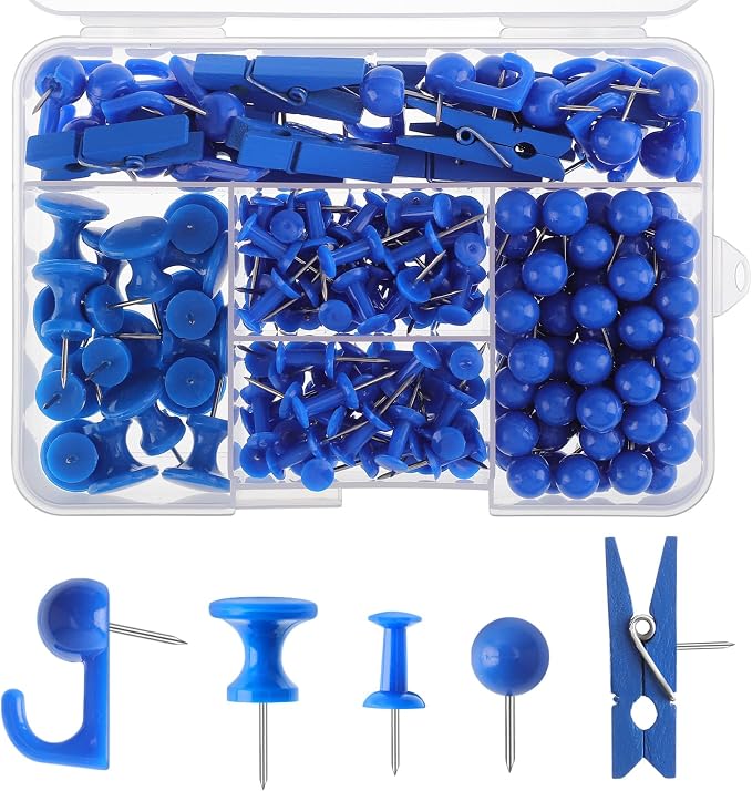 BESARME 200 Pcs Push Pins for Bulletin Board, Thumb Tacks for Cork Board | Blue