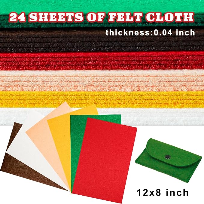 24 Pcs Felt Sheets for Crafts, 8 X 12 Inch Christmas Red Yellow White Fabric