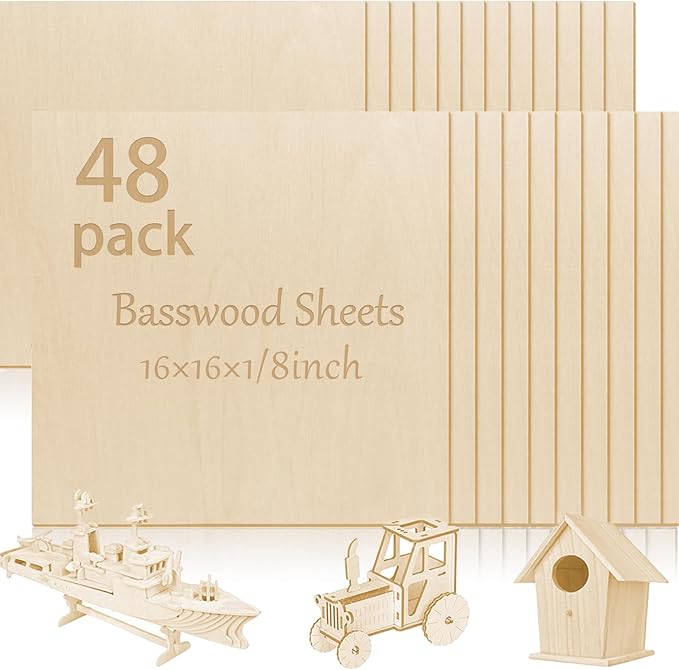 48 Pcs Basswood Sheets Plywood, School DIY Projects, CNC Cutting, Wood Burning