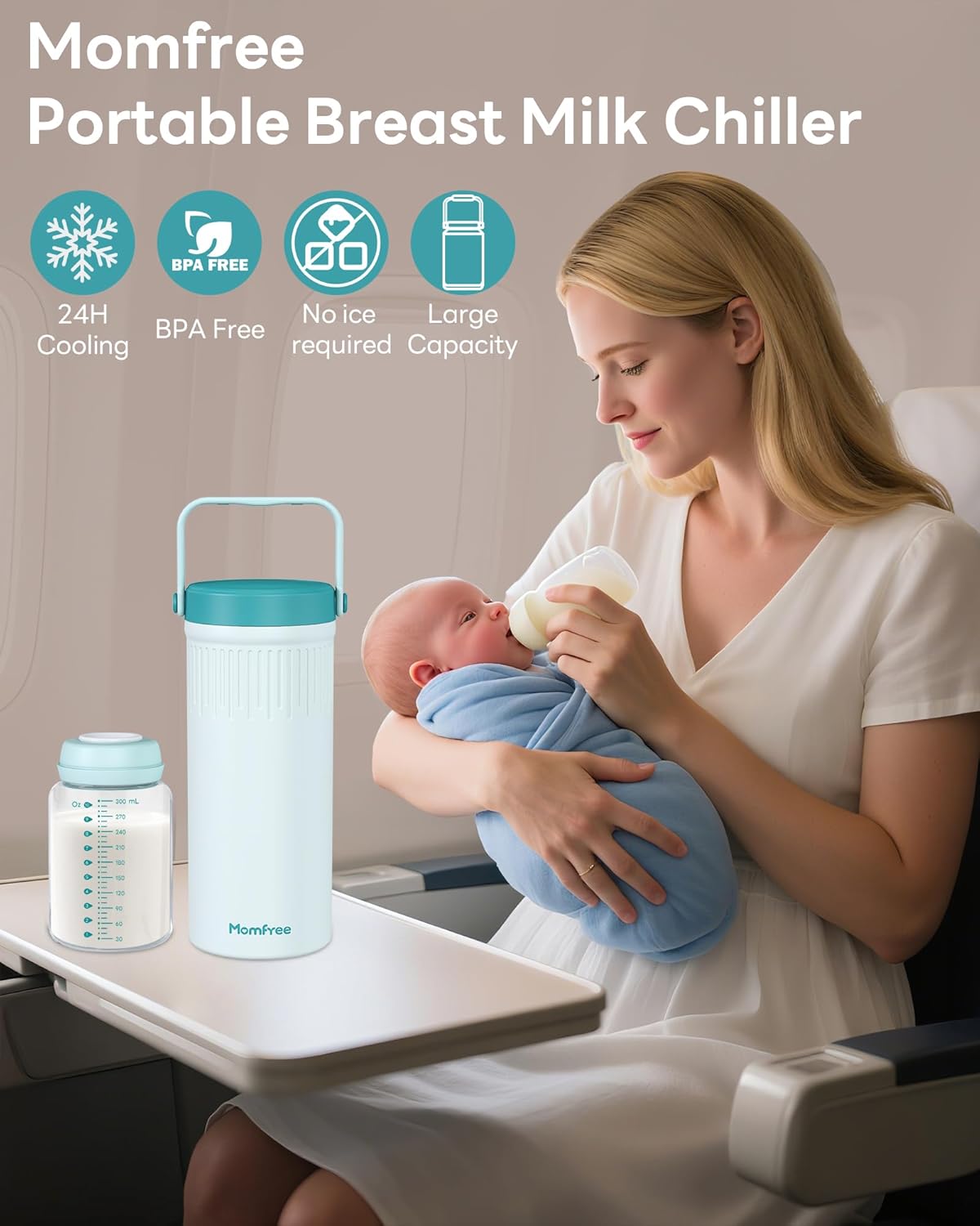 22oz Portable Breast Milk Cooler for Breastmilk Storage, Liquid Gold Saver 360° Cooling Keeps Milk Fresh for 24 Hours, Larger Capacity Breastmilk Chiller with 2pcs Bottles for Outdoor Mom