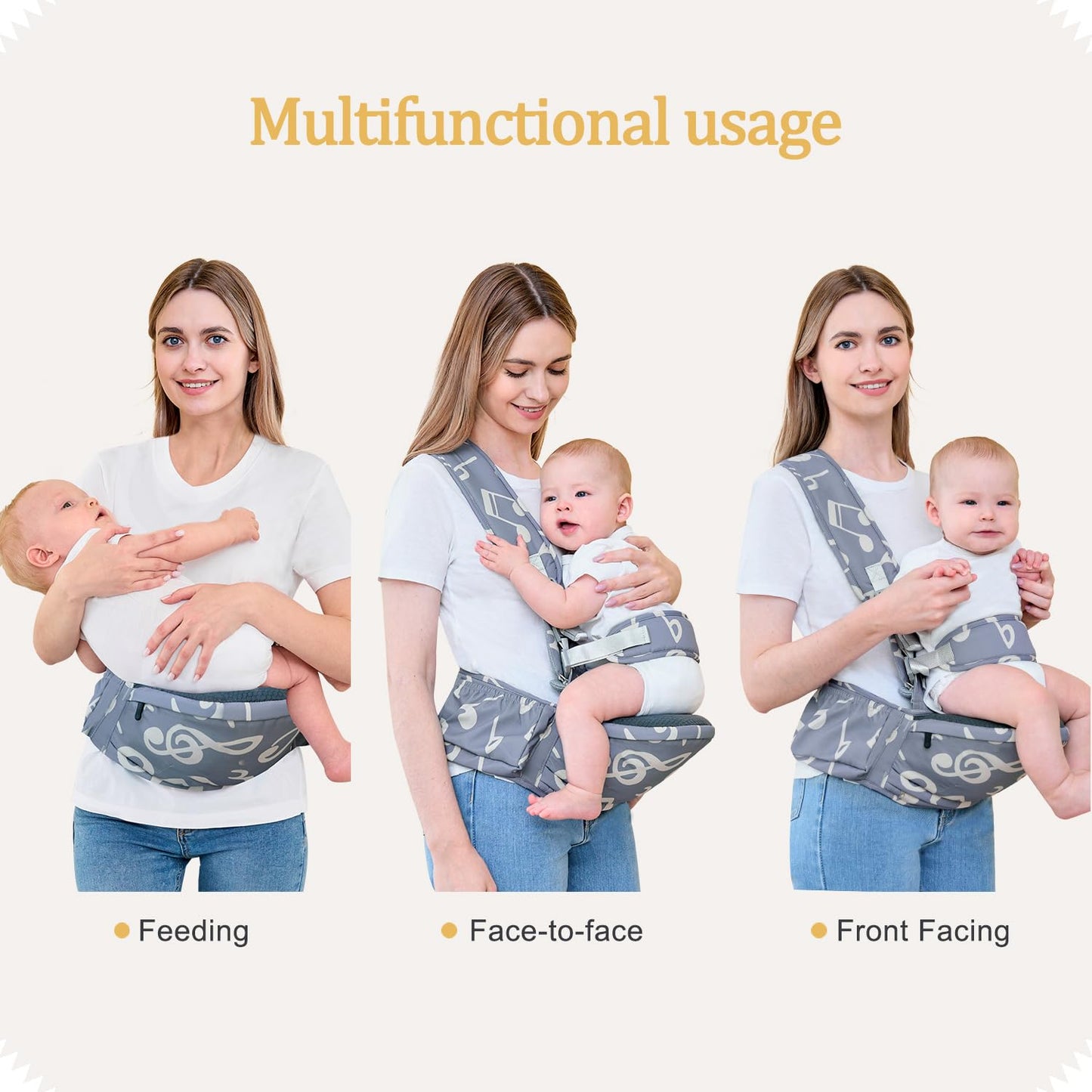 Baby Hip Seat Carrier Baby Waist Stool for Child Infant Toddler with Adjustable Strap Buckle Pocket Soft Inner Huge Storage,Dark Grey