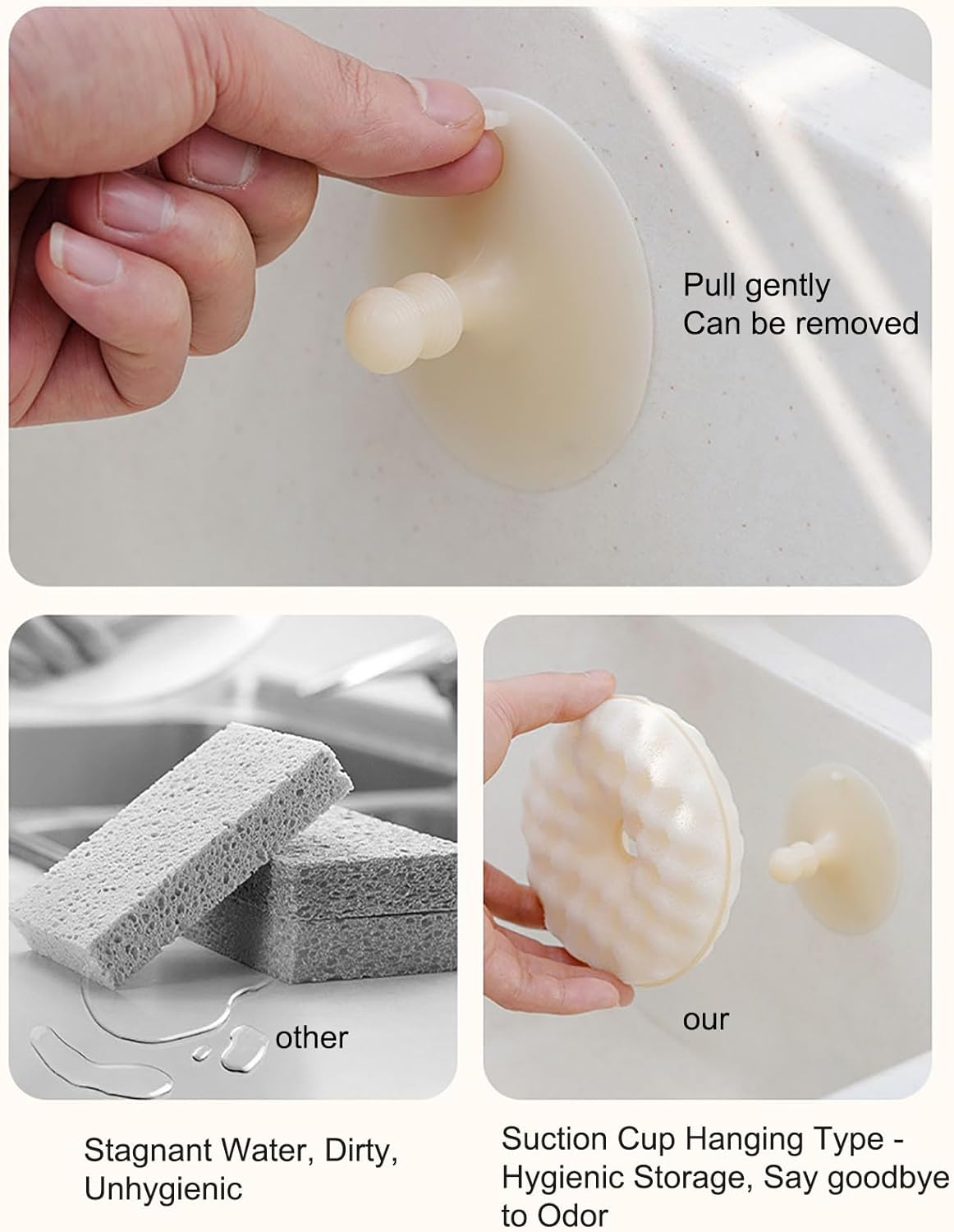 Dual-Sided Dish Sponges 2 Pack with Suction Cup Holder for Kitchen Sink Cleaning, Dish Washing, and Scrubbing (Sponges Brush Set)