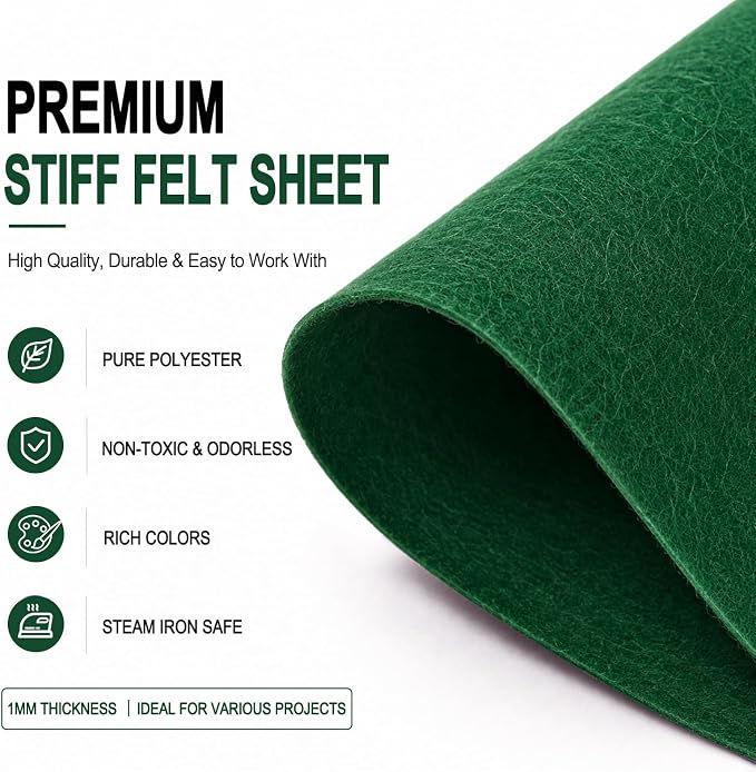 Emerald Green Large Felt Fabric 36" x 36", 1mm Stiff Felt Sheet, Nonwoven Fabric
