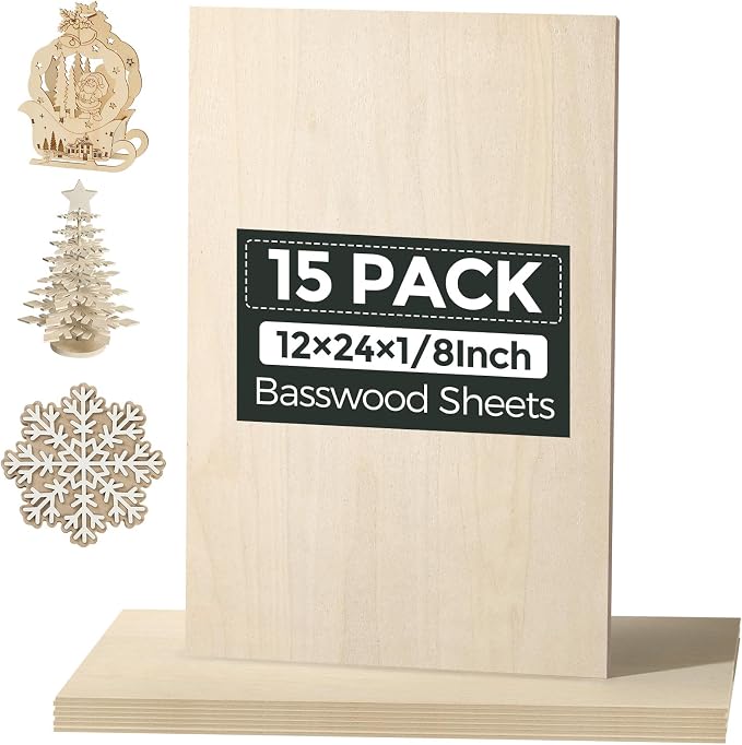 15 Pack Basswood Sheets, Smooth Surface, Uniform Thickness, No Burrs, No Warping