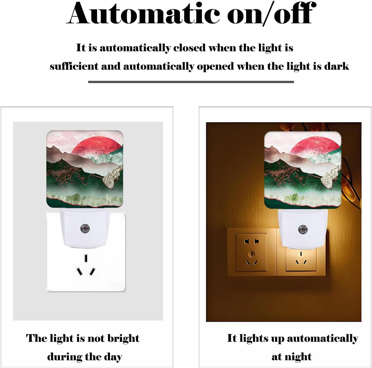 Abstract Mountains Night Light,Plug Into Wall Decor for Stairway,Hallway,Kitchen,Dusk to Dawn Sensor Nightlights for Boys/Girls/Women/Men Room Gifts
