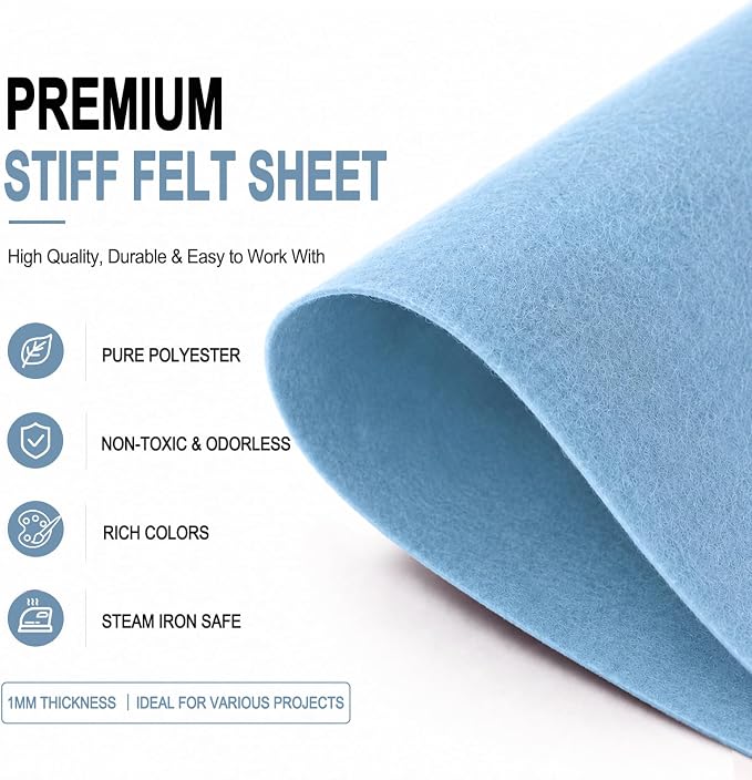 Baby Blue Large Felt Fabric 36" x 36", 1mm Stiff Felt Sheet, Nonwoven Fabric