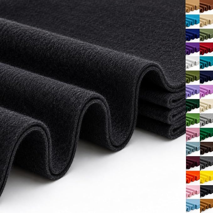 Black Large Felt Fabric 36" x 36", 1.4 mm Soft Felt Sheet, Nonwoven Fabric