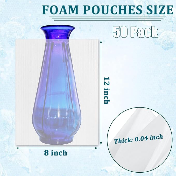 50 Pack Foam Pouches 8x12 Inch, Cushion Foam Pouches Protecting Mugs, China and