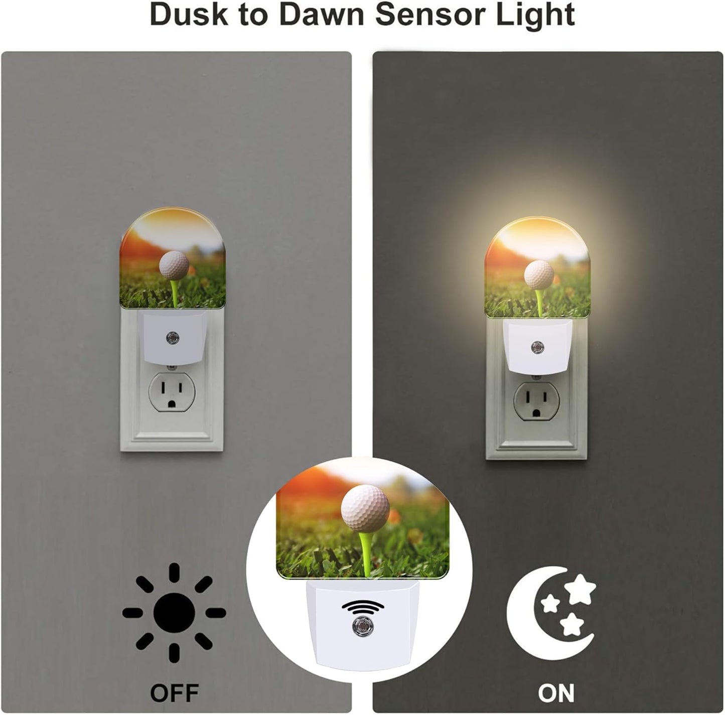 Golf Ball on tee Night Light, Green Grass Sunset Dusk to Dawn Night Light Plug into Wall,0.5w Energy Saving Sleep Friendly NightLight for Kids Boys Girls Hallway Stairway Bedroom
