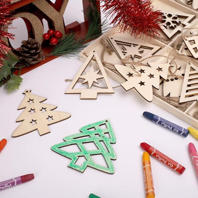 MACTING 27PCS Wooden Christmas Ornaments Unfinished Predrilled Natural Wood