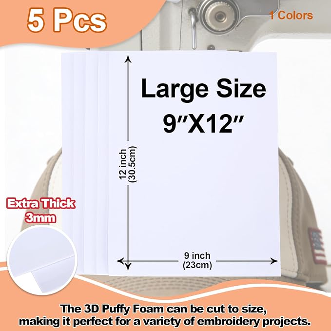 JIYUANCH- 5PCS Embroidery Puffy Foam 9″x12″ Large Size 3MM Creating 3D