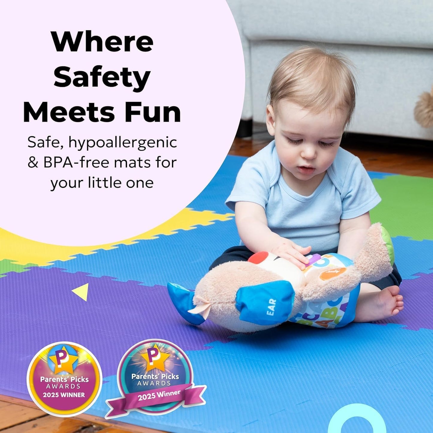 MioTetto Baby Play Mat, Soft Foam Floor Tiles for Kids. Adjustable Interlocking Foam Tiles, Fits with 74x74 Playpen Baby mat for Crawling & Development, Safe & Non-Toxic Playmat for Babies 6-12 Months