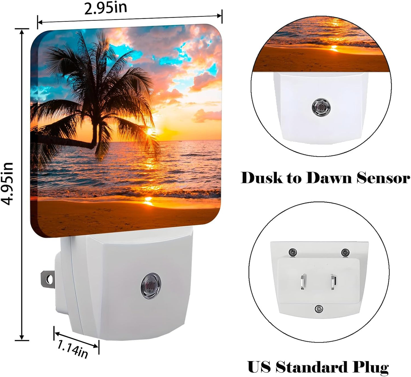 Summer Sunshine Beach Night Light,Plug Into Wall Decor for Stairway,Hallway,Kitchen,Dusk to Dawn Sensor Nightlights for Boys/Girls/Women/Men Room Gifts