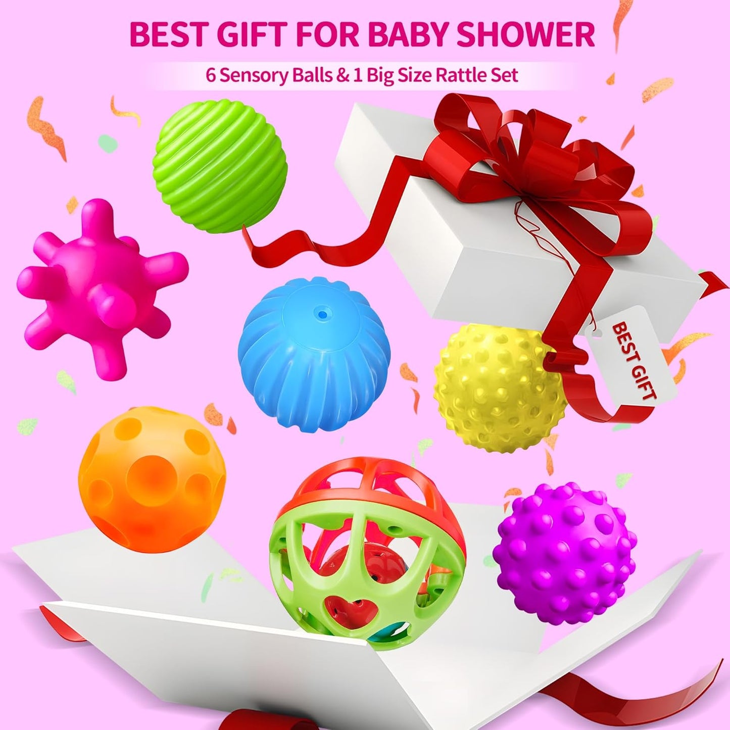 Montessori Toys - Sensory Balls for Toddlers, Multiple Textures Colorful Sensory Toys for Babies 1-3, Hand Catching Baby Balls, Baby Rattle 3-6 Months