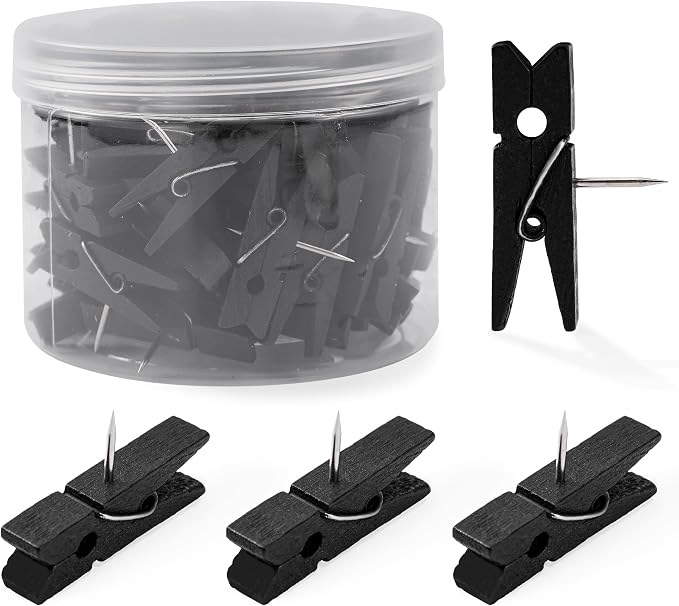 50pcs Black Wooden Push Pin Clips