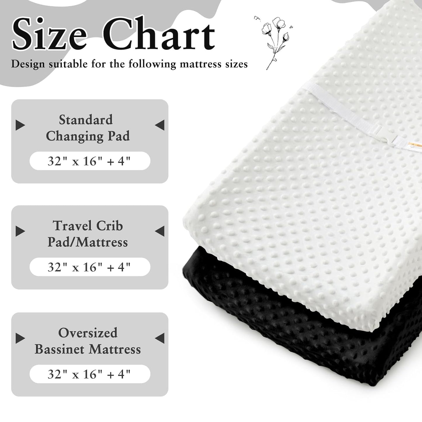 Homiest 2 Pack Changing Pad Cover, White + Black Changing Table Sheets, Ultra Soft Fleece Minky Dot Fabric, Breathable Comfortable Diaper Pad Cover for Girls and Boys, Machine Washable