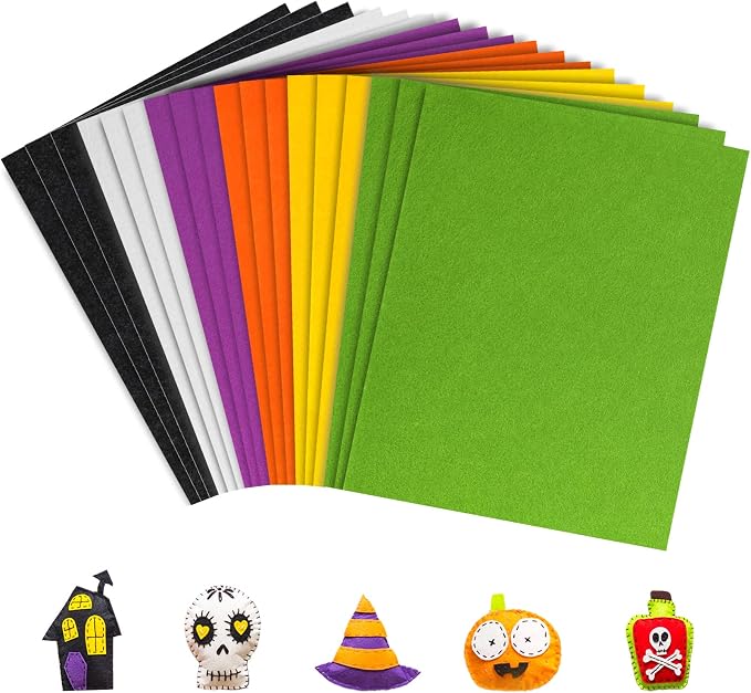Whaline 18Pcs Halloween Felt Fabric Sheets Black Orange Assorted Soft Thick