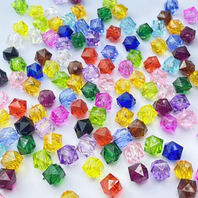 400pcs 8mm Acrylic Cube Faceted Beads Colorful Square Plastic Spacer Beads