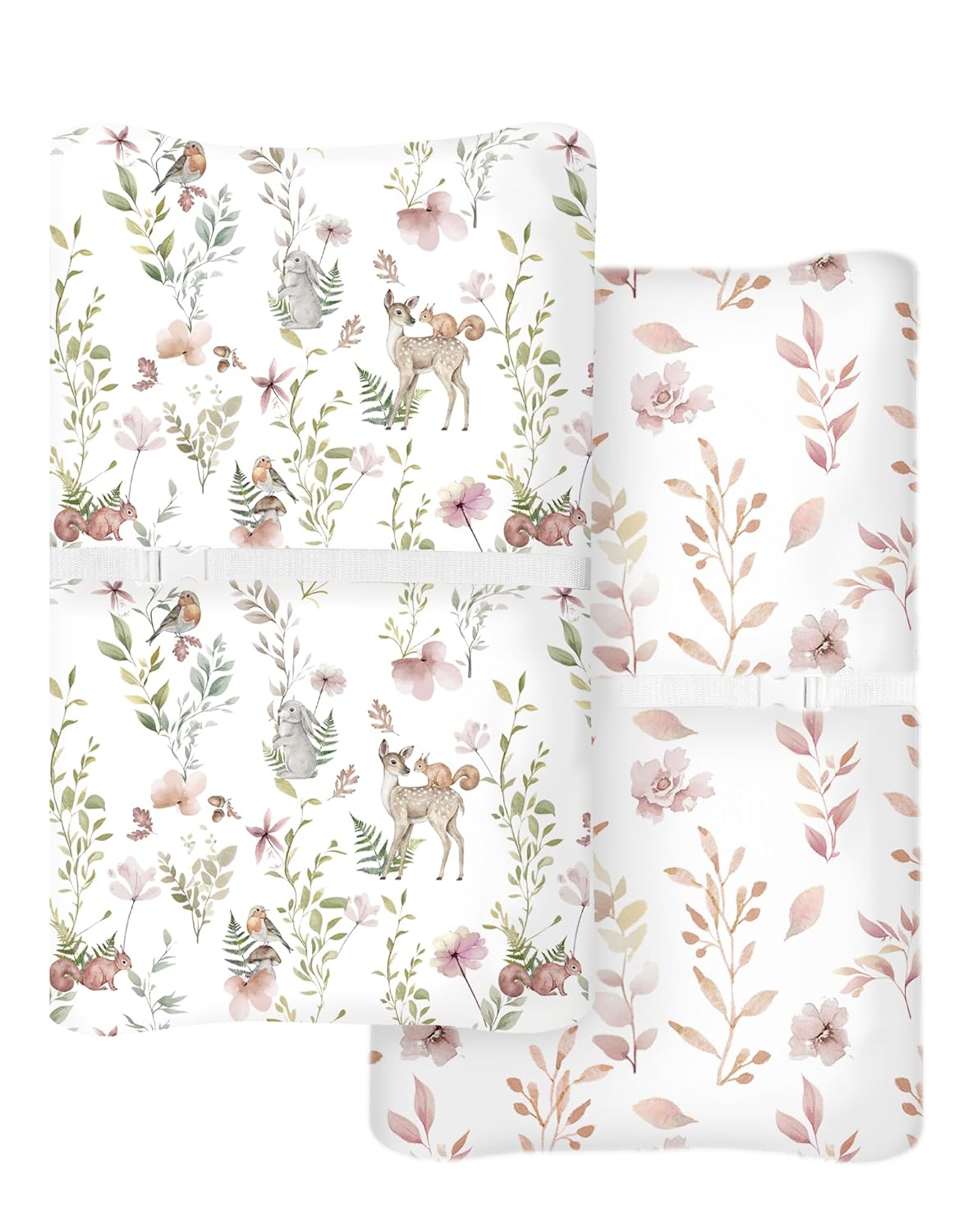 Changing Pad Cover for Baby Boys Girls 2 Pack, Fits Standard 32”×16” Changing Table Pads, Silky Breathable Stretch Knit, Machine Washable (Floral Fawn)