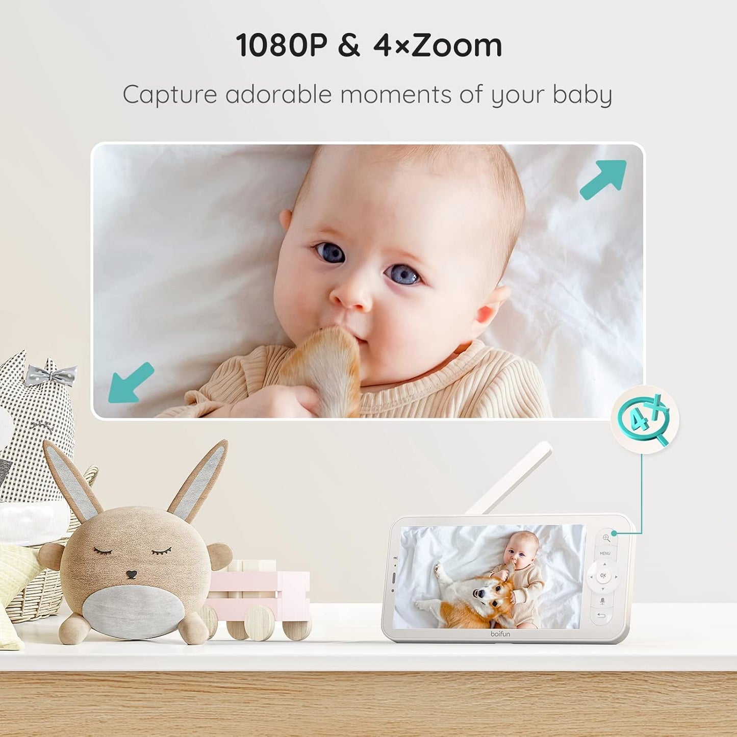 BOIFUN 5" Baby Monitor, 1080P WiFi Baby Camera Via App and Screen Control, Night Vision, 2-Way Talk, Cry& Motion Detection, Record & Playback, Lullabies, Phone App, Works with iOS, Android