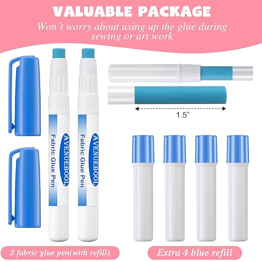 Fabric Glue Pen with Refill, 3 Pack