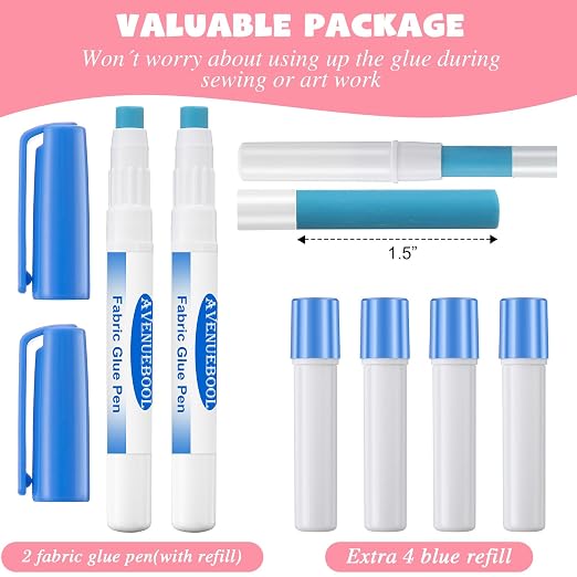 Fabric Glue Pen with Refill, 2 Pack