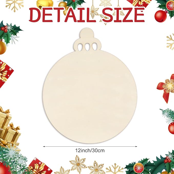 Anglechic 12 Pcs 12 Inch Christmas Ball Wood Cutouts DIY Wooden Christmas