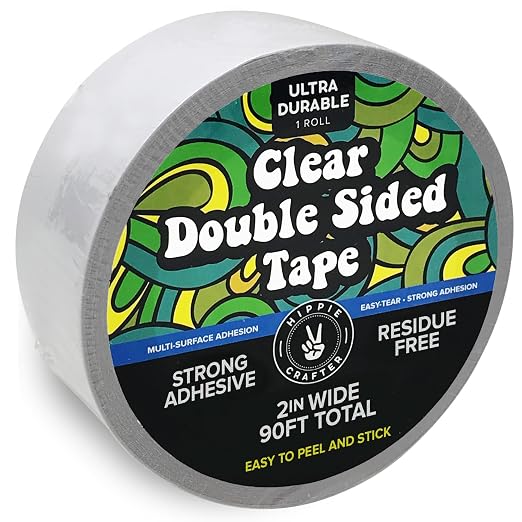 HIPPIE CRAFTER Clear Double Sided Tape, 2 Inch Wide Heavy-Duty Adhesive