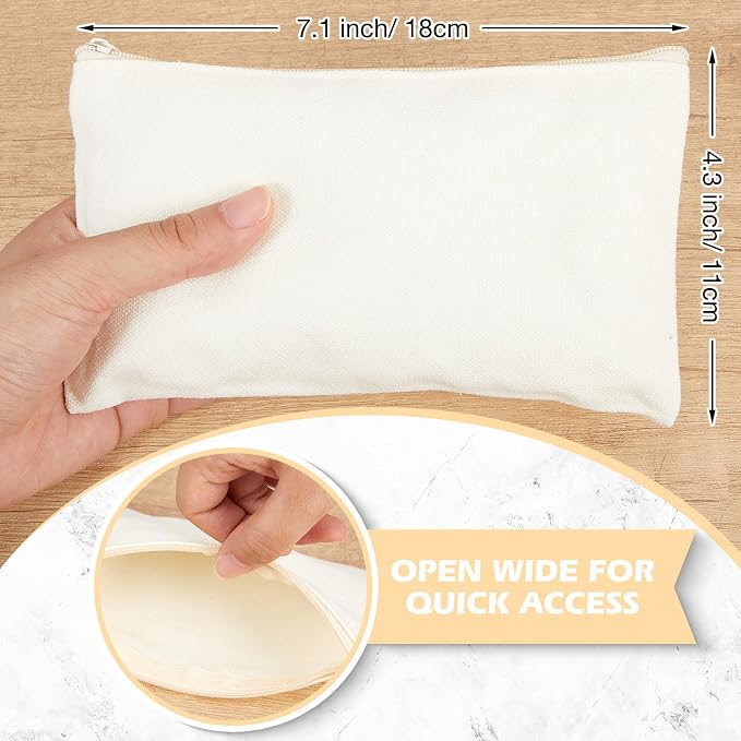 Reginary 80 Pack Canvas Zipper Makeup Bags Bulk Pencil Pouches Blank DIY Craft