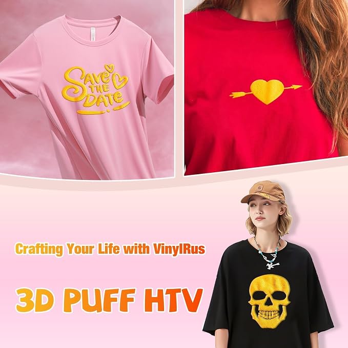VinylRus Yellow Puff Vinyl Heat Transfer -12” x 6ft Puffy 3D Iron on Vinyl