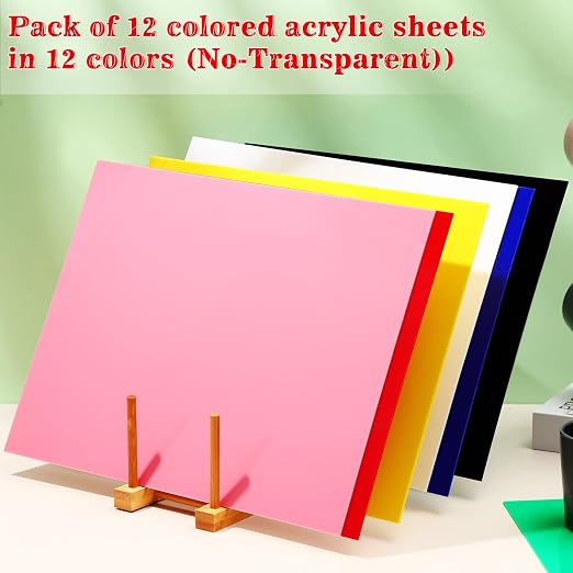 Remerry 12 Pcs 16 x 12 Inch Colored Acrylic Sheets, 12 Colors Opaque Panels